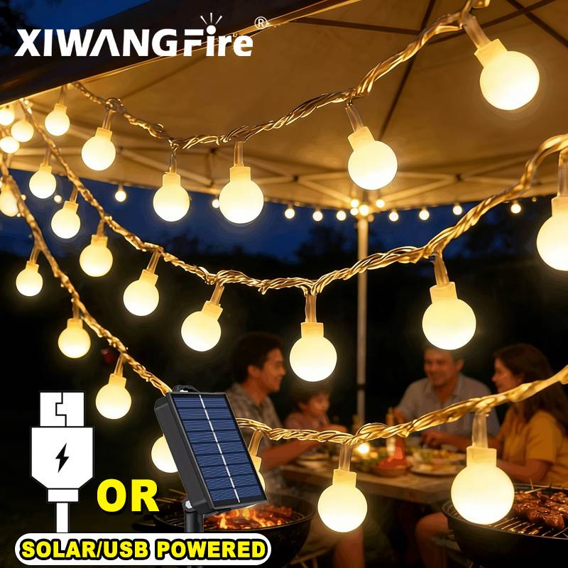 Outdoor Lighting Quality - 3-10M Solar/USB/Battery String Lights, Fairy Globe