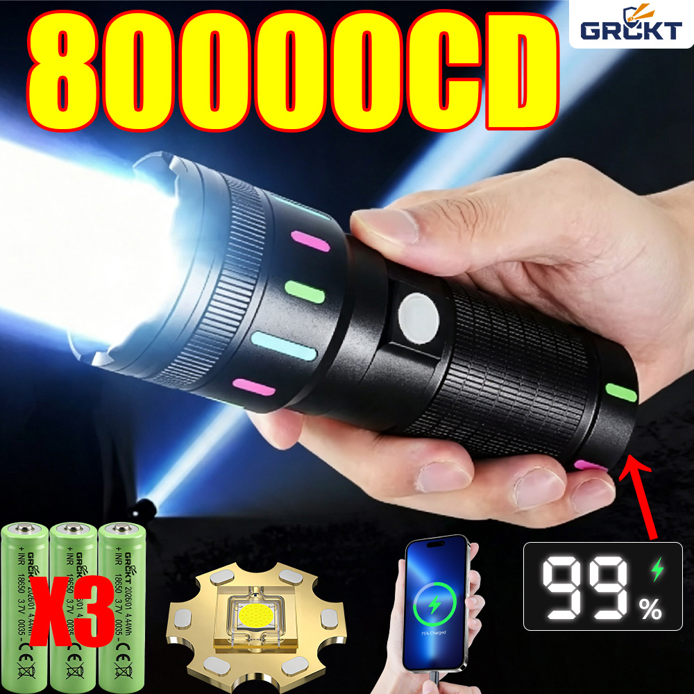 Outdoor Lighting Quality - 80000CD Most Powerful LED Flashlight High
