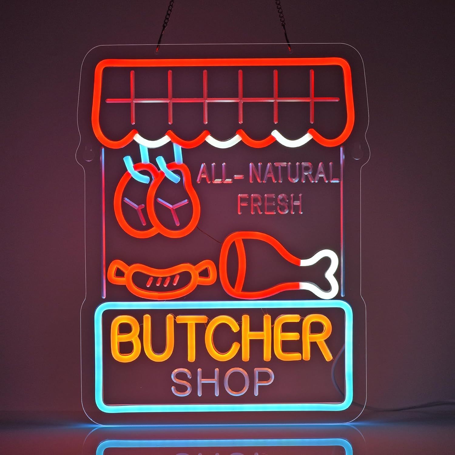 Outdoor Lighting Restaurant - Butcher Shop Neon Sign All Natural